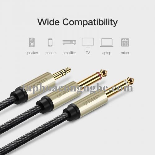 Ugreen 10619 5M màu Đen Cáp âm thanh 2 đầu 6.5mm dương sang 3.5mm dương AV126 30010619